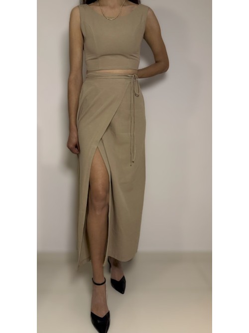 "Beige breeze" Μπεζ τοπ & Φούστα με Δέσιμο και Σκίσιμο-184