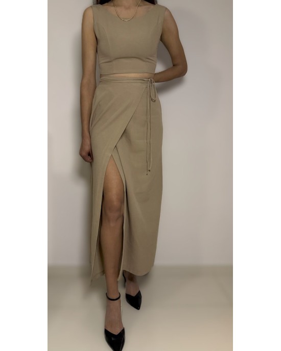 "Beige breeze" Μπεζ τοπ & Φούστα με Δέσιμο και Σκίσιμο-184