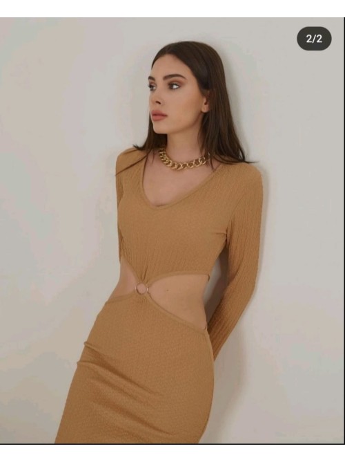 Γυναικείο Φόρεμα Cut-Out Καφέ - 039