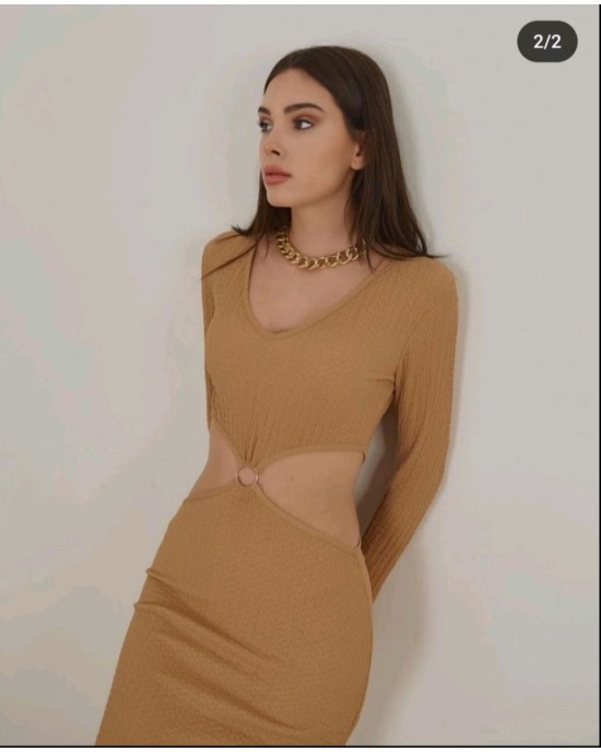 Γυναικείο Φόρεμα Cut-Out Καφέ - 039
