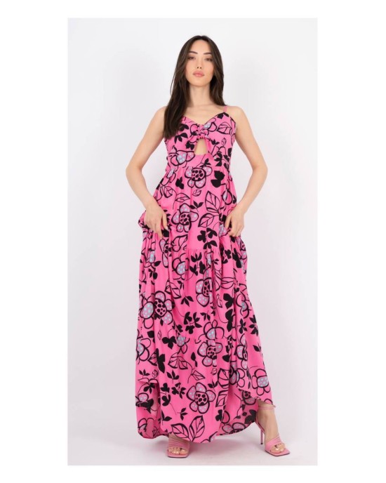 Γυναικείο Maxi Φόρεμα Floral Ροζ - 046