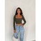 Γυναικείο Crop Top Μακρυμάνικο Χακί - 099