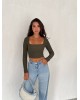 Γυναικείο Crop Top Μακρυμάνικο Χακί - 099
