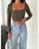 Γυναικείο Crop Top Μακρυμάνικο Χακί - 099