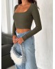Γυναικείο Crop Top Μακρυμάνικο Χακί - 099