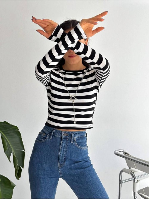 Γυναικείο Crop Top Ριγέ Ασπρόμαυρο - 100