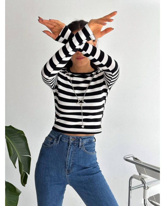 Γυναικείο Crop Top Ριγέ Ασπρόμαυρο - 100