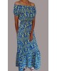 Γυναικείο Καλοκαιρινό Φόρεμα Off-Shoulder με Έθνικ Μοτίβο – Μπλε/Κίτρινο-237