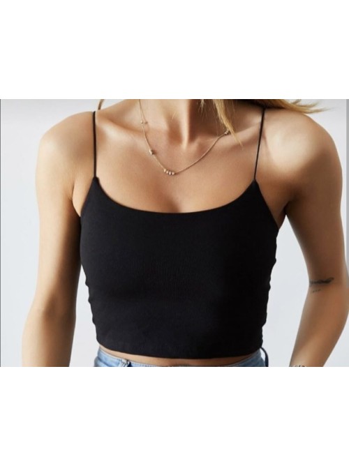Μαύρο Ριμπ Crop Top με Λεπτές Ράντες-242