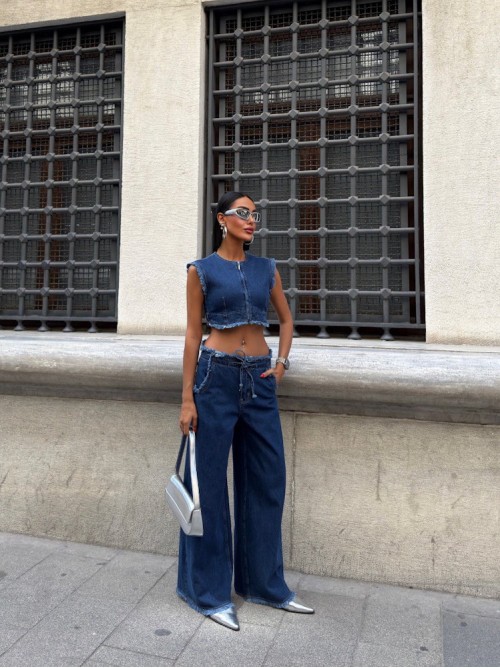 Γυναικείο Τζιν Σετ Crop Top & Wide Leg Παντελόνι-264