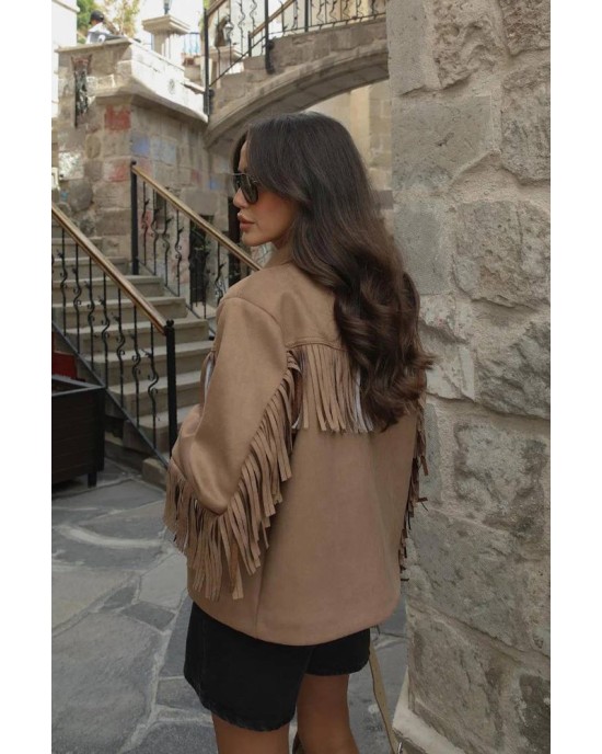 Jacket με Κρόσσια Suede – Μπεζ- 327