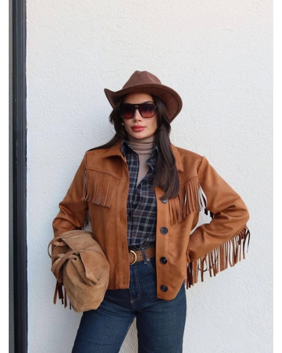 Jacket με Κρόσσια Suede – Ταμπά- 329