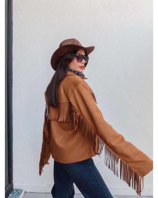 Jacket με Κρόσσια Suede – Ταμπά- 329