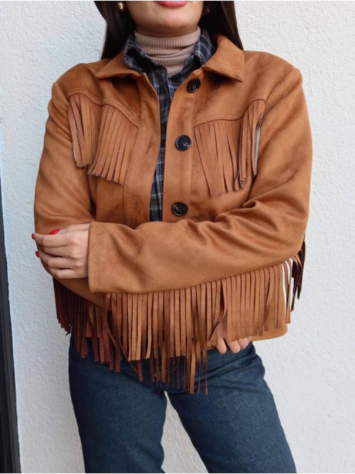 Jacket με Κρόσσια Suede – Ταμπά- 329