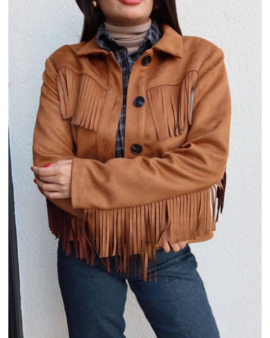 Jacket με Κρόσσια Suede – Ταμπά- 329