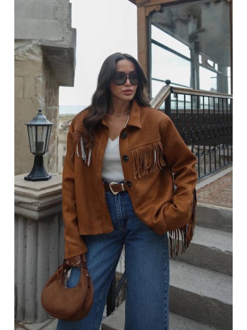 Jacket με Κρόσσια Suede – Ταμπά- 329