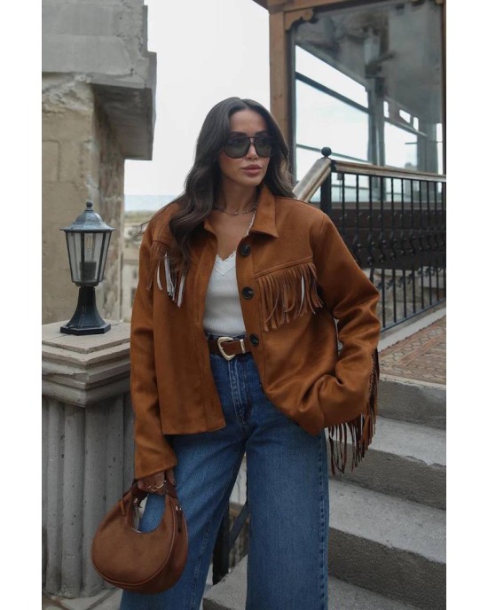 Jacket με Κρόσσια Suede – Ταμπά- 329