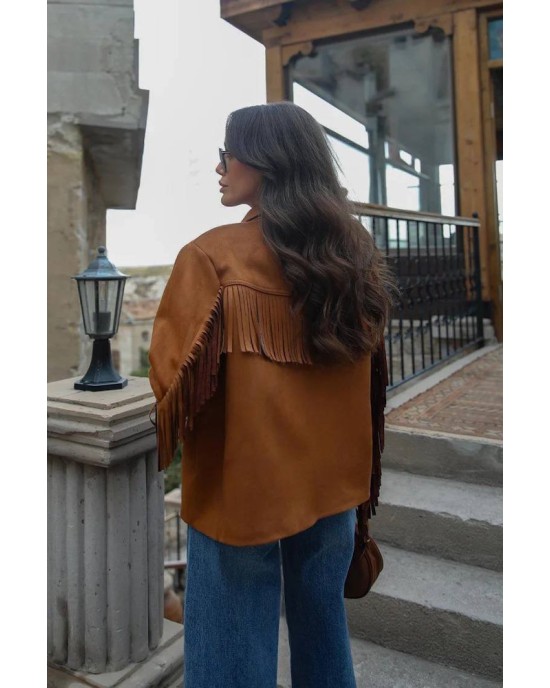 Jacket με Κρόσσια Suede – Ταμπά- 329