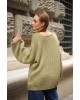 Λαδί Πλεκτό Πουλόβερ με V Λαιμόκοψη – Oversized Fit- 360