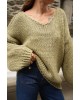 Λαδί Πλεκτό Πουλόβερ με V Λαιμόκοψη – Oversized Fit- 360
