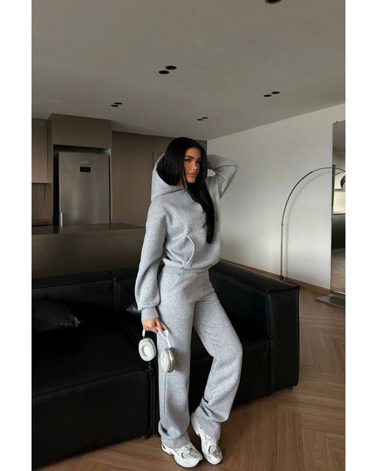 Γκρι Σετ Φόρμας με Κουκούλα – Premium Comfort Fit- 357