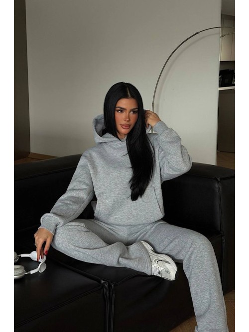 Γκρι Σετ Φόρμας με Κουκούλα – Premium Comfort Fit- 357