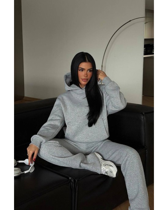 Γκρι Σετ Φόρμας με Κουκούλα – Premium Comfort Fit- 357