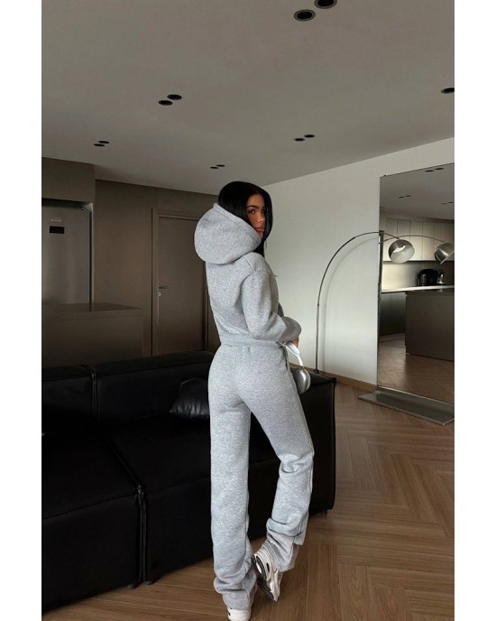 Γκρι Σετ Φόρμας με Κουκούλα – Premium Comfort Fit- 357