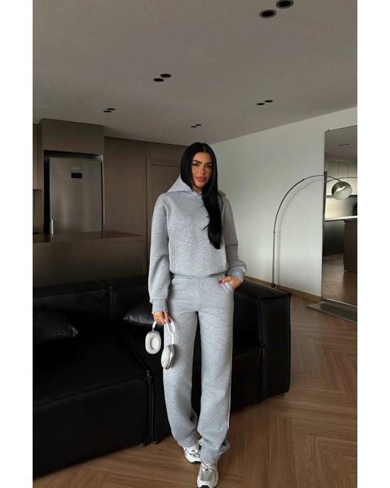 Γκρι Σετ Φόρμας με Κουκούλα – Premium Comfort Fit- 357