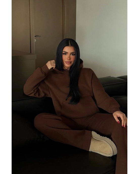 Καφέ Σετ Φόρμας με Κουκούλα – Premium Comfort Fit- 359