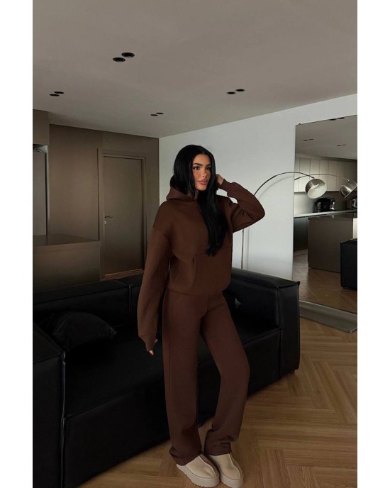 Καφέ Σετ Φόρμας με Κουκούλα – Premium Comfort Fit- 359