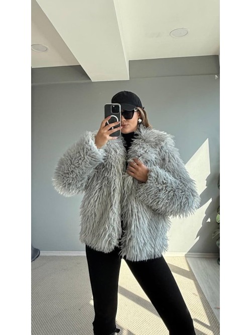 Luna Grey Faux Fur Jacket- 375