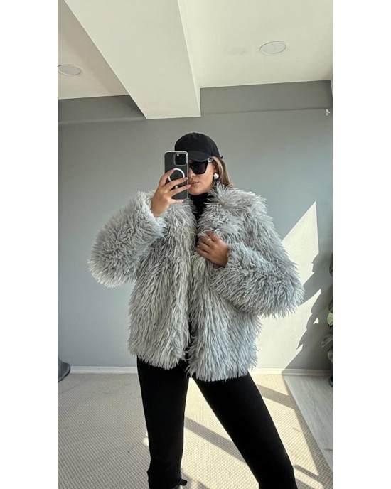 Luna Grey Faux Fur Jacket- 375