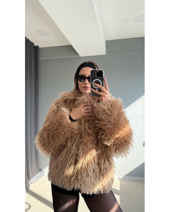 Camel Luxe Faux Fur Jacket -376