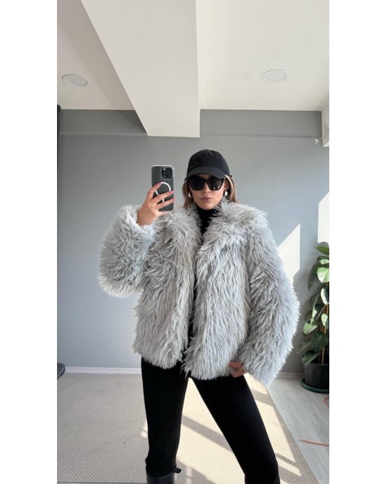 Luna Grey Faux Fur Jacket- 375