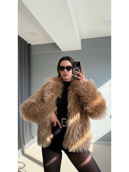 Camel Luxe Faux Fur Jacket -376