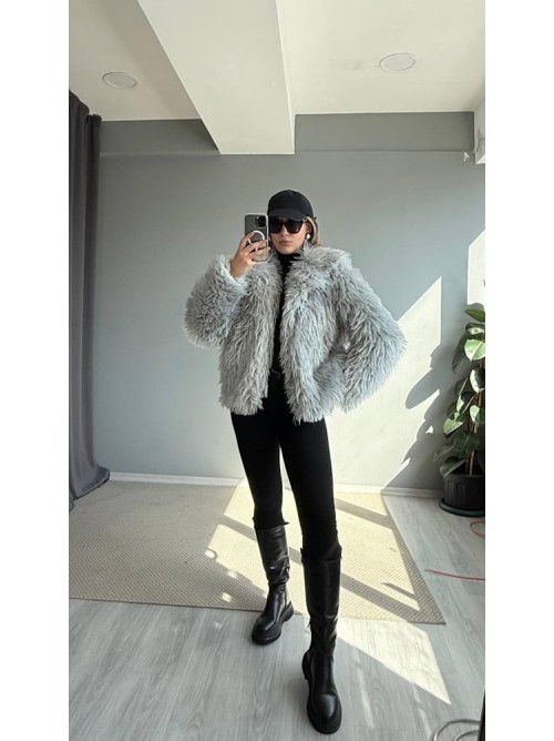 Luna Grey Faux Fur Jacket- 375