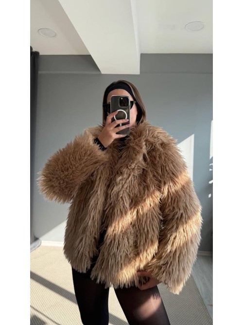 Camel Luxe Faux Fur Jacket -376