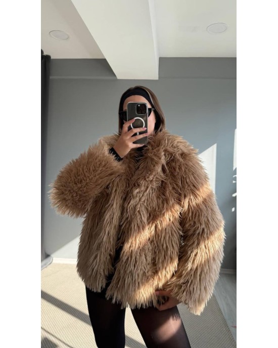 Camel Luxe Faux Fur Jacket -376