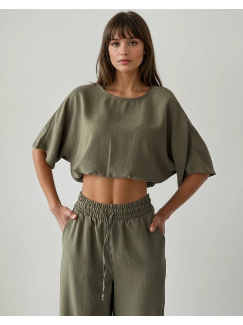 Olive Breeze Crop Blouse- 402