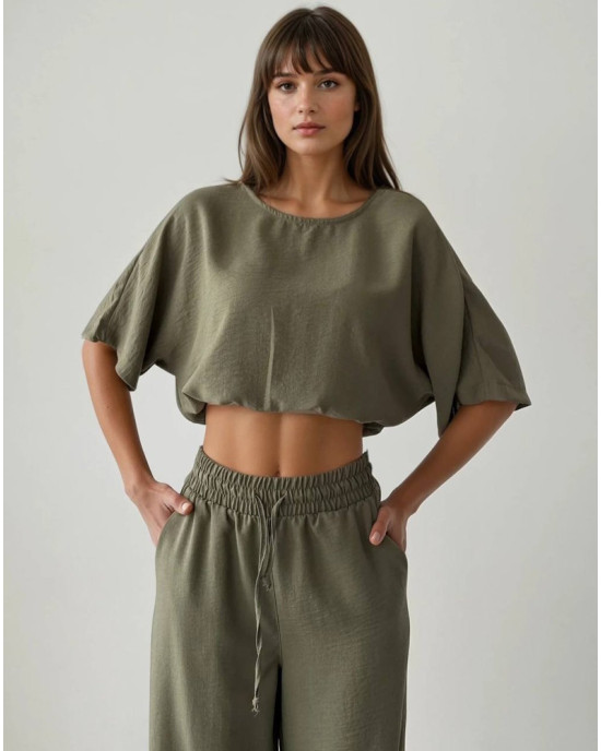 Olive Breeze Crop Blouse- 402