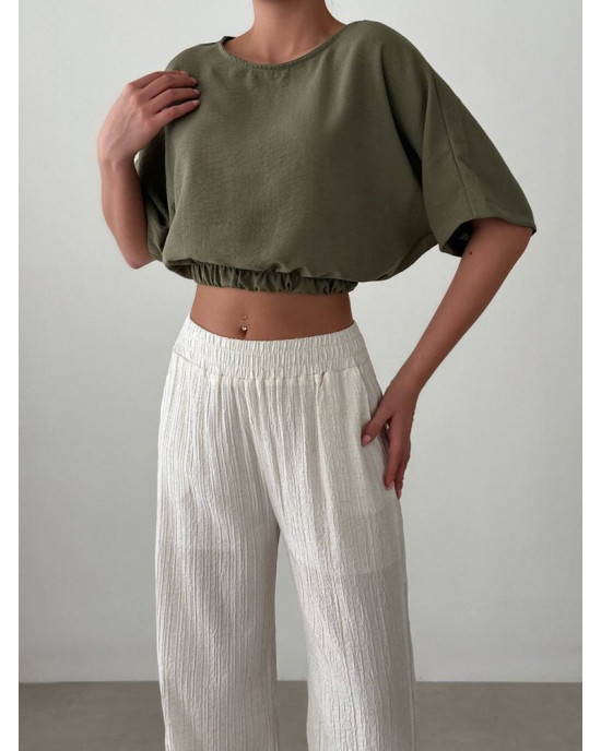 Olive Breeze Crop Blouse- 402