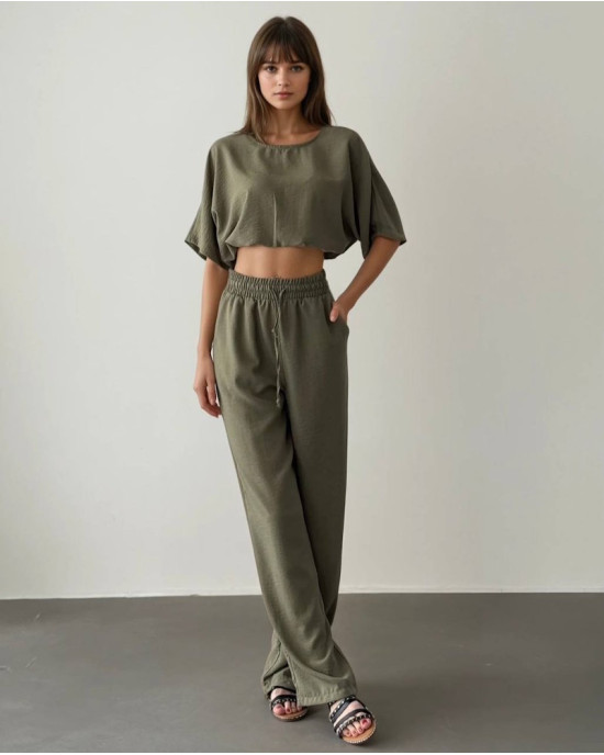 Olive Breeze Crop Blouse- 402