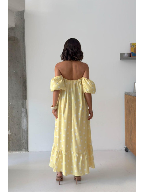 Midi Φόρεμα Πουά με Off Shoulder Μανίκια- 420