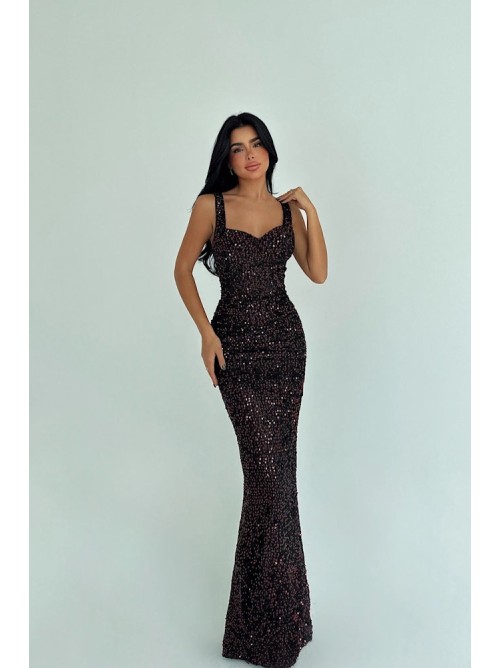 Μαύρο Λαμπερό Maxi Φόρεμα με Τιράντες “Noir Sparkle”- 343