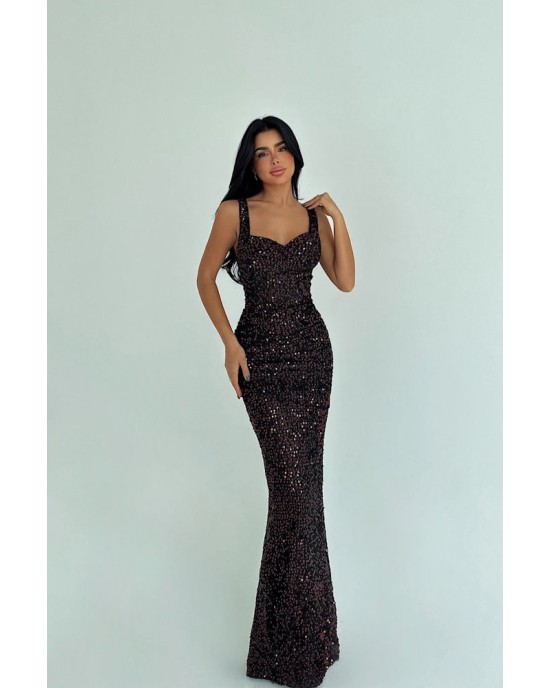 Μαύρο Λαμπερό Maxi Φόρεμα με Τιράντες “Noir Sparkle”- 343