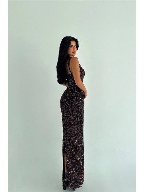 Μαύρο Λαμπερό Maxi Φόρεμα με Τιράντες “Noir Sparkle”- 343
