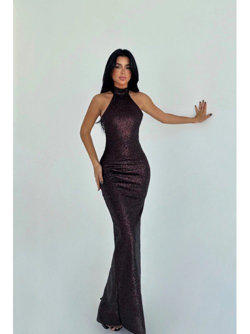 Shimmer Halter Bodycon Gown- 341