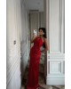 Red Satin Halter Gown- 336