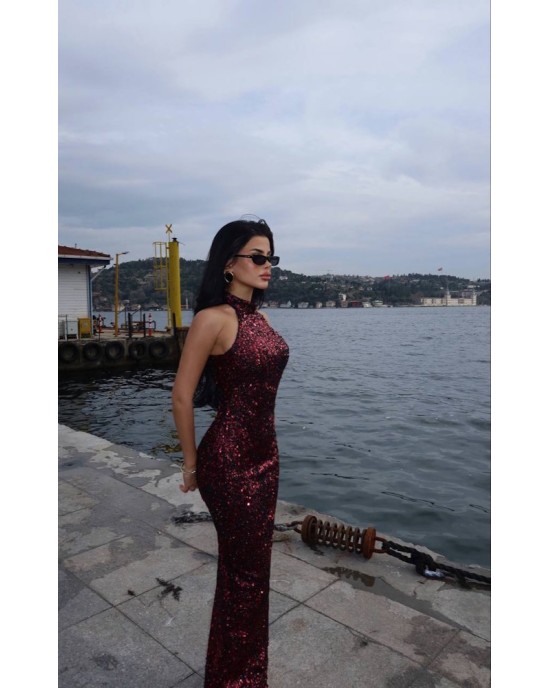 Merlot Sparkle Maxi Dress – Λαμπερό Μaxi Φόρεμα Παγιέτας- 339